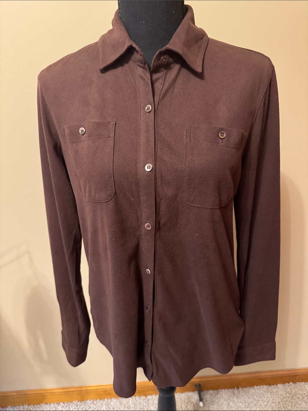 J. McLaughlin Dark Brown Button-Front Long-Sleeve Blouse
